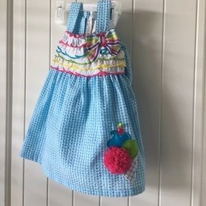 12 month blue ice cream cone and bows dress